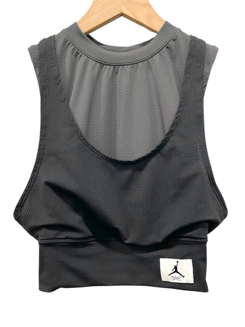 Women's Jordan Essentials Layered Cropped Top Tight Fit Gray & Black Size Small